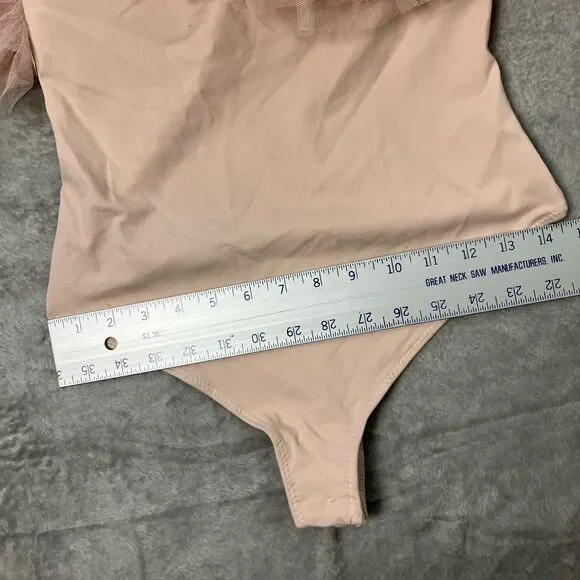 Free People Intimately L Big Love Tulle Ruffles Bodysuit Dusty Pink Feminine - Picture 9 of 14